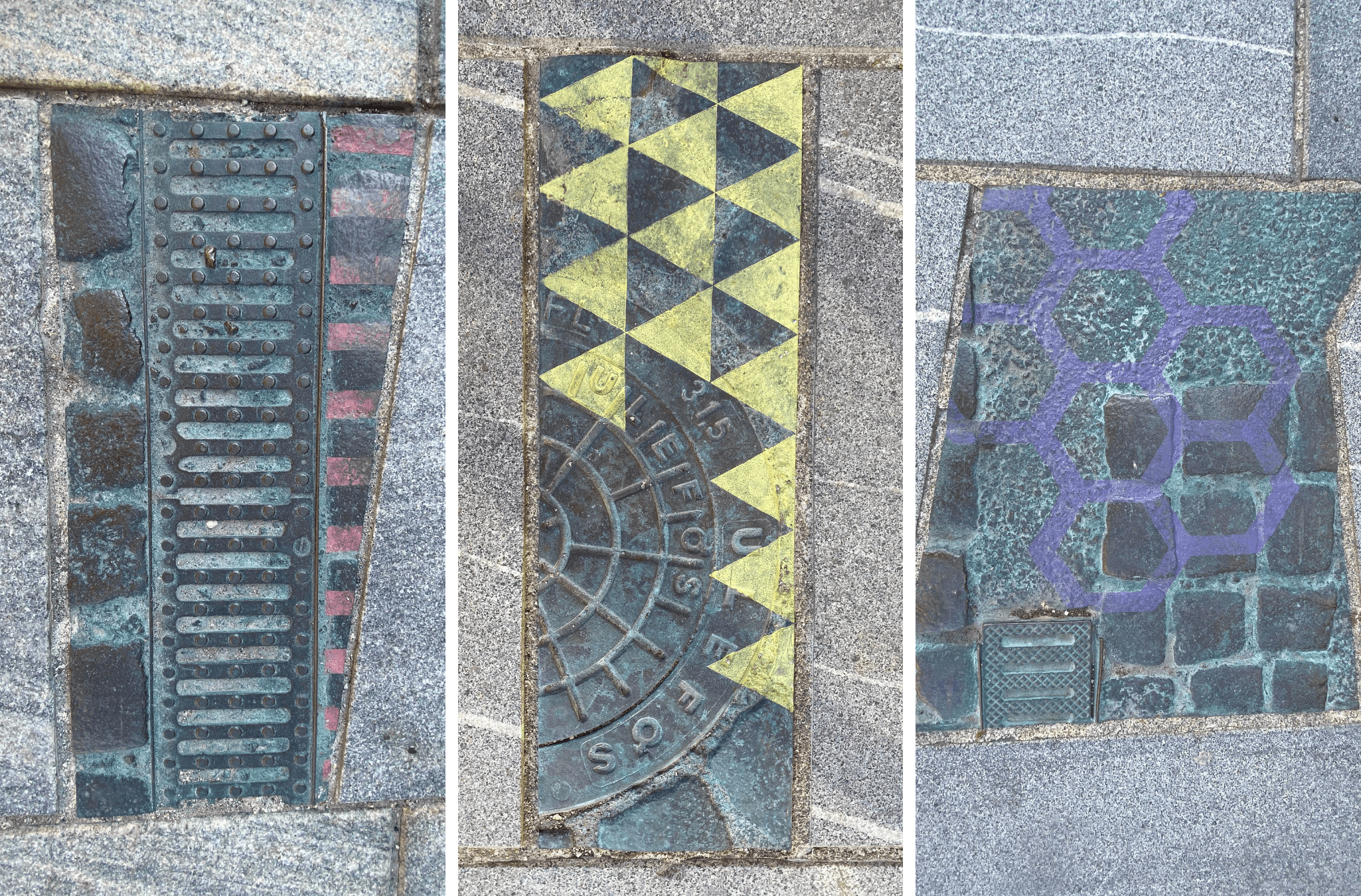 Byens handelshistorie tas opp ved å la avgrensede brosteinfelt med sofistikert overflatedekor komme til syne. Slik tematiserer han hvordan handelsveiene på tvers av kontinenter henger sammen, også med vår lokale historie. Det er diskret gjort og får oss til å lure på om dette er tilfeldig eller kunst, til og med avrenningsrister inngår som en del av kunstverket noen steder.