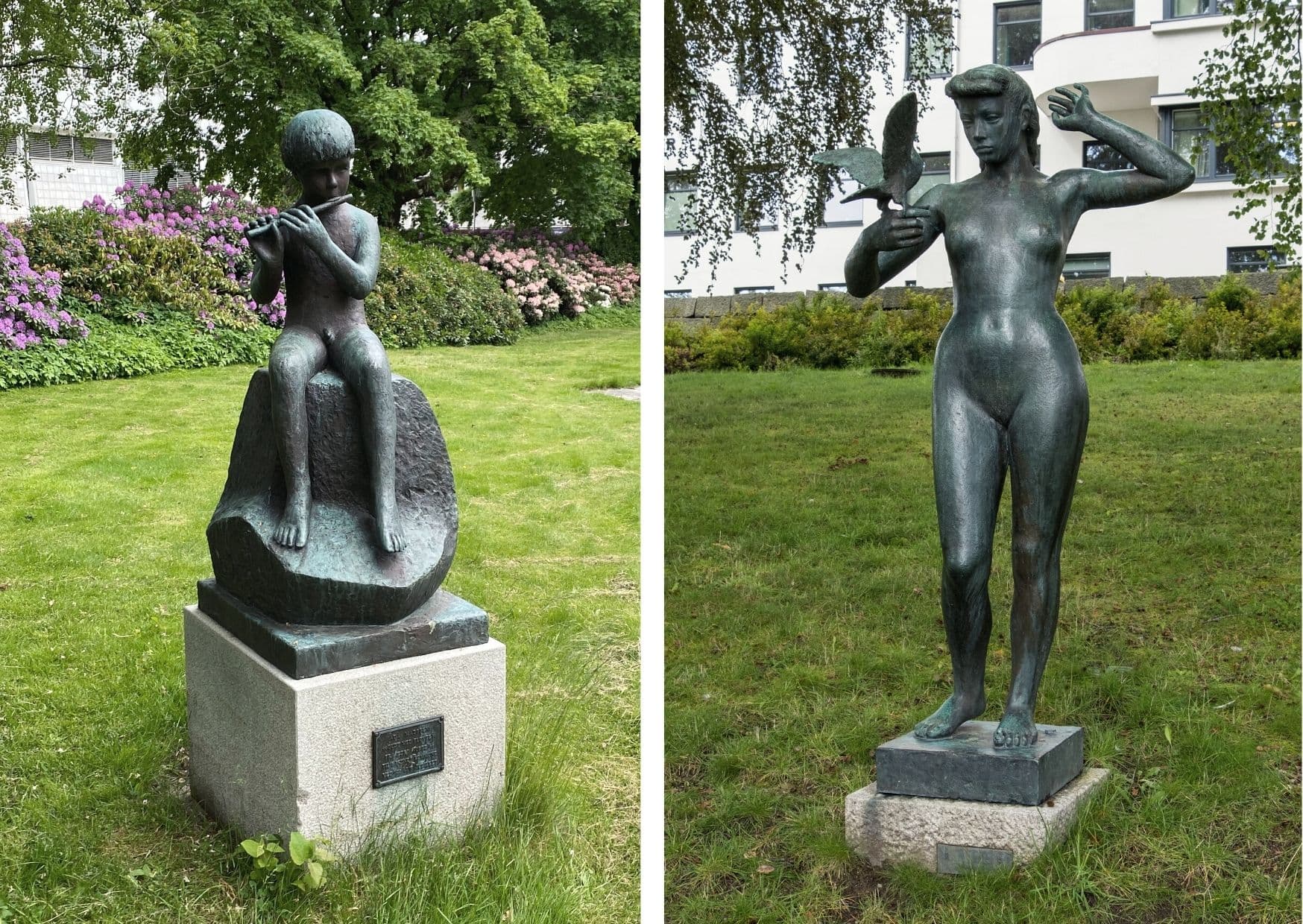 Plasseringen utenfor tidligere Sandnes sykehus er ikke tilfeldig. Den unge oppofrende og urørte kvinnen med en due i hånden, der duen symboliserer renhet og renselse.