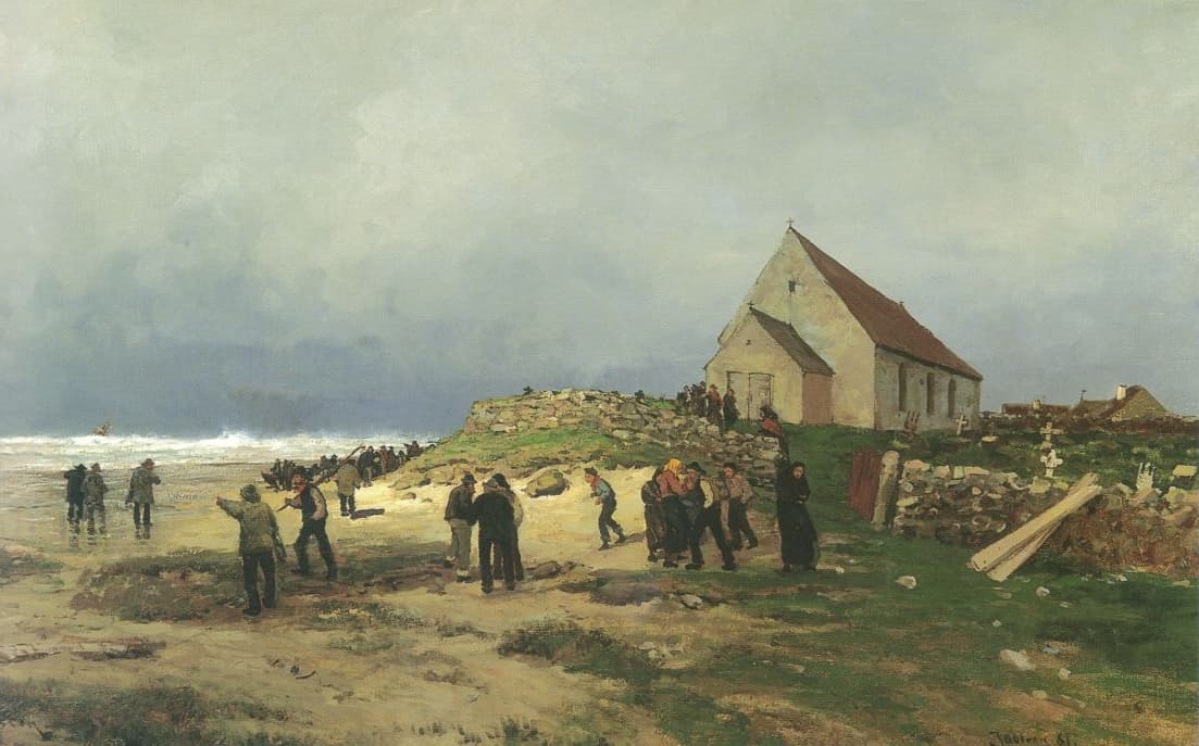 The painting "Stranding på Jæren by Nicolai Ulfsten" Beaching at Jæren by Nicolai Ulfsten