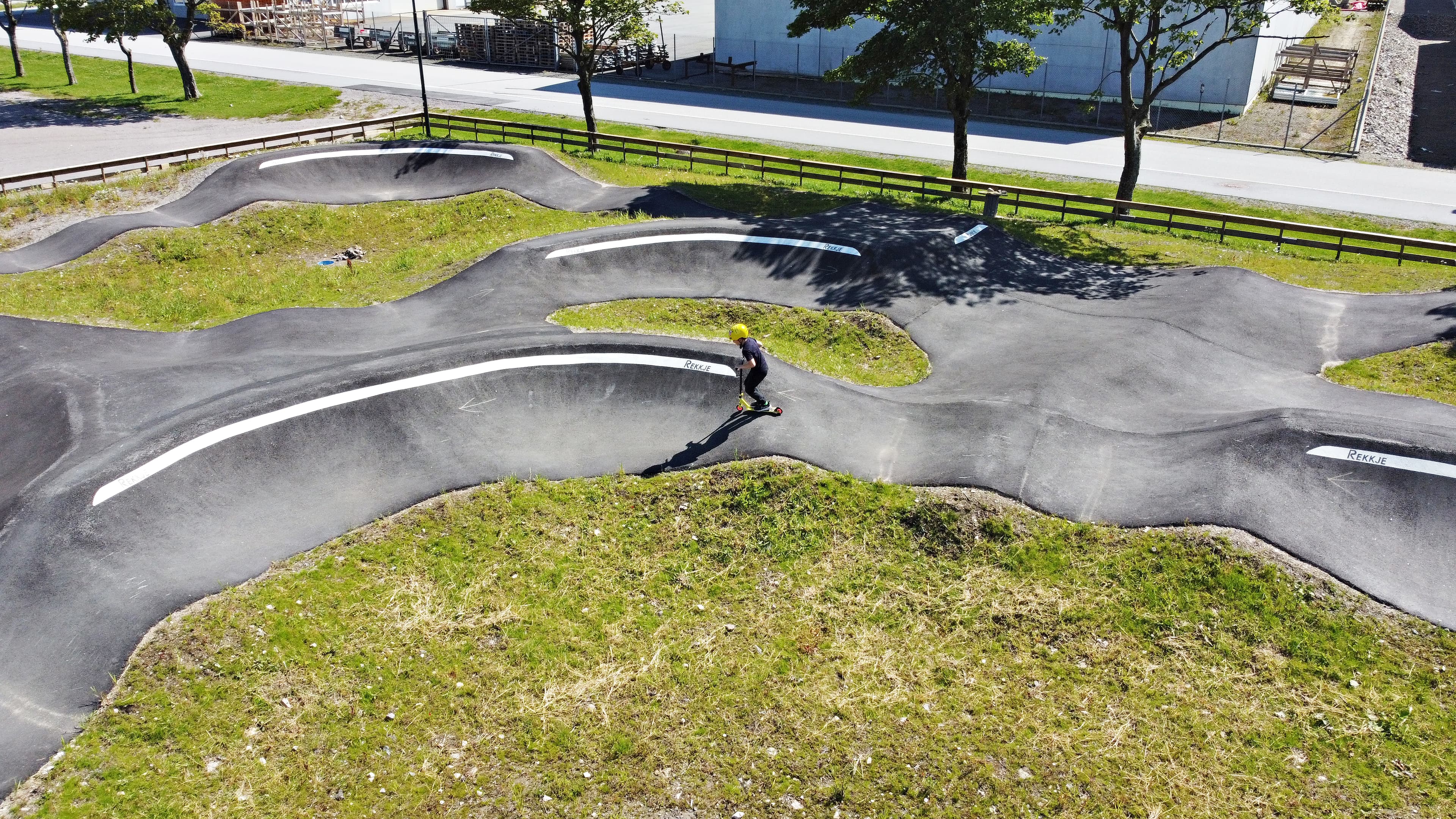 Pump track course at Vigrestad, seen from above.