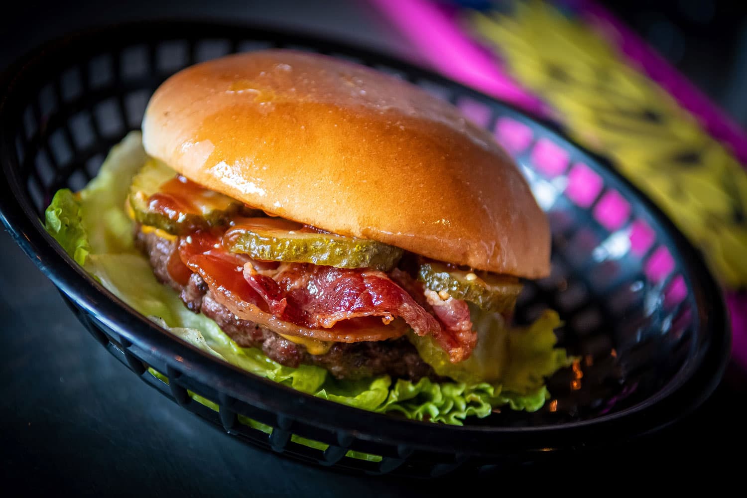 Restaurant, burger, people being served at the burger restaurant
