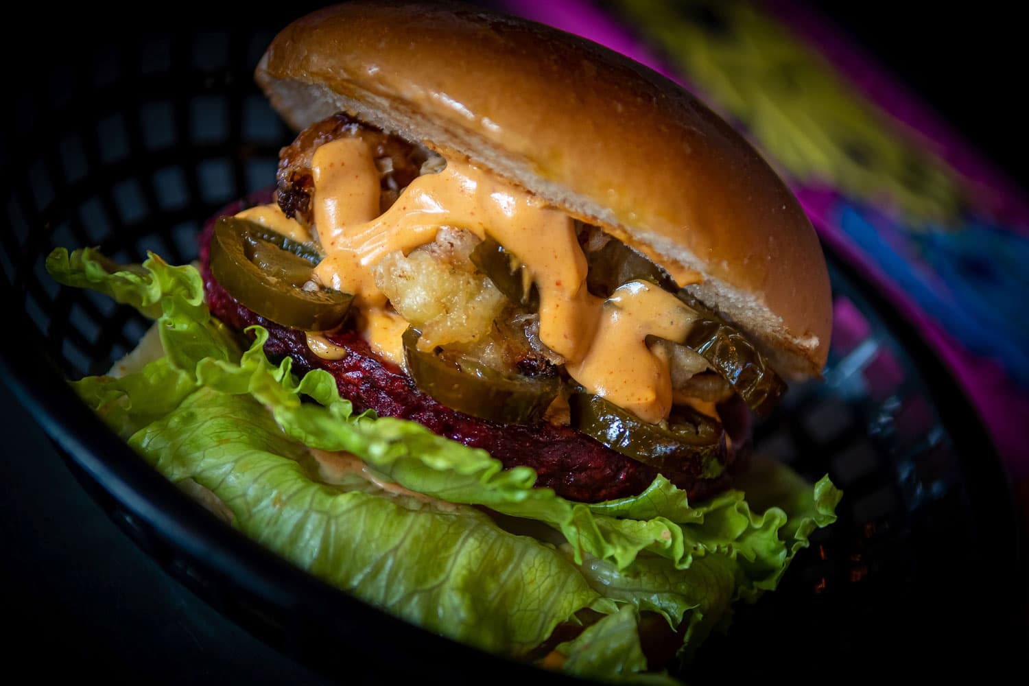 Restaurant, burger, people being served at the burger restaurant