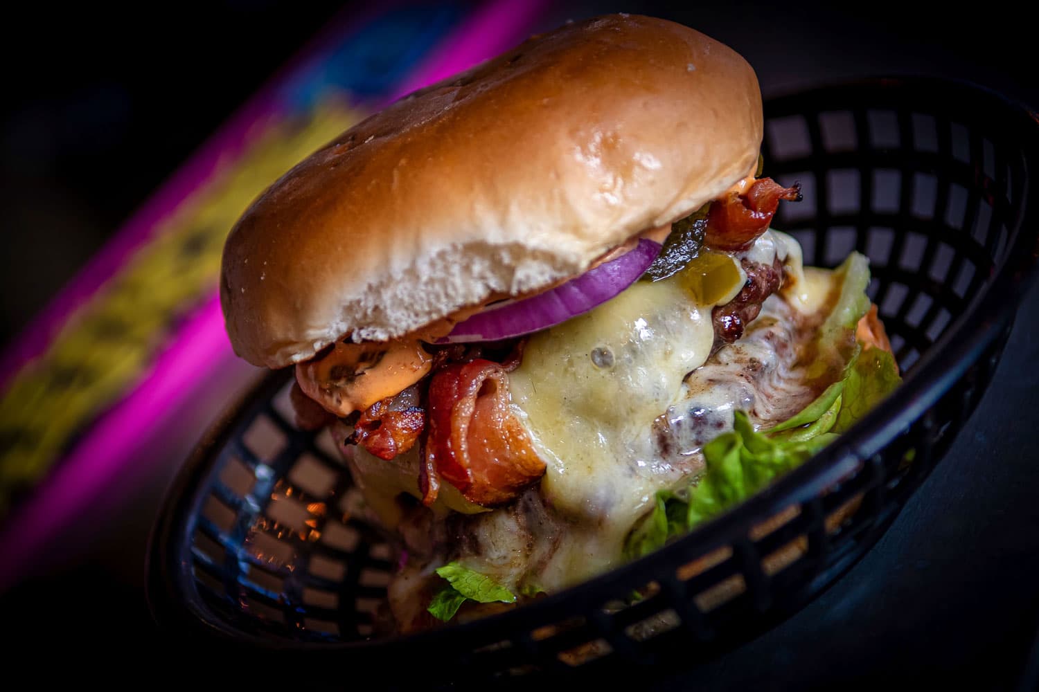 Restaurant, burger, people being served at the burger restaurant