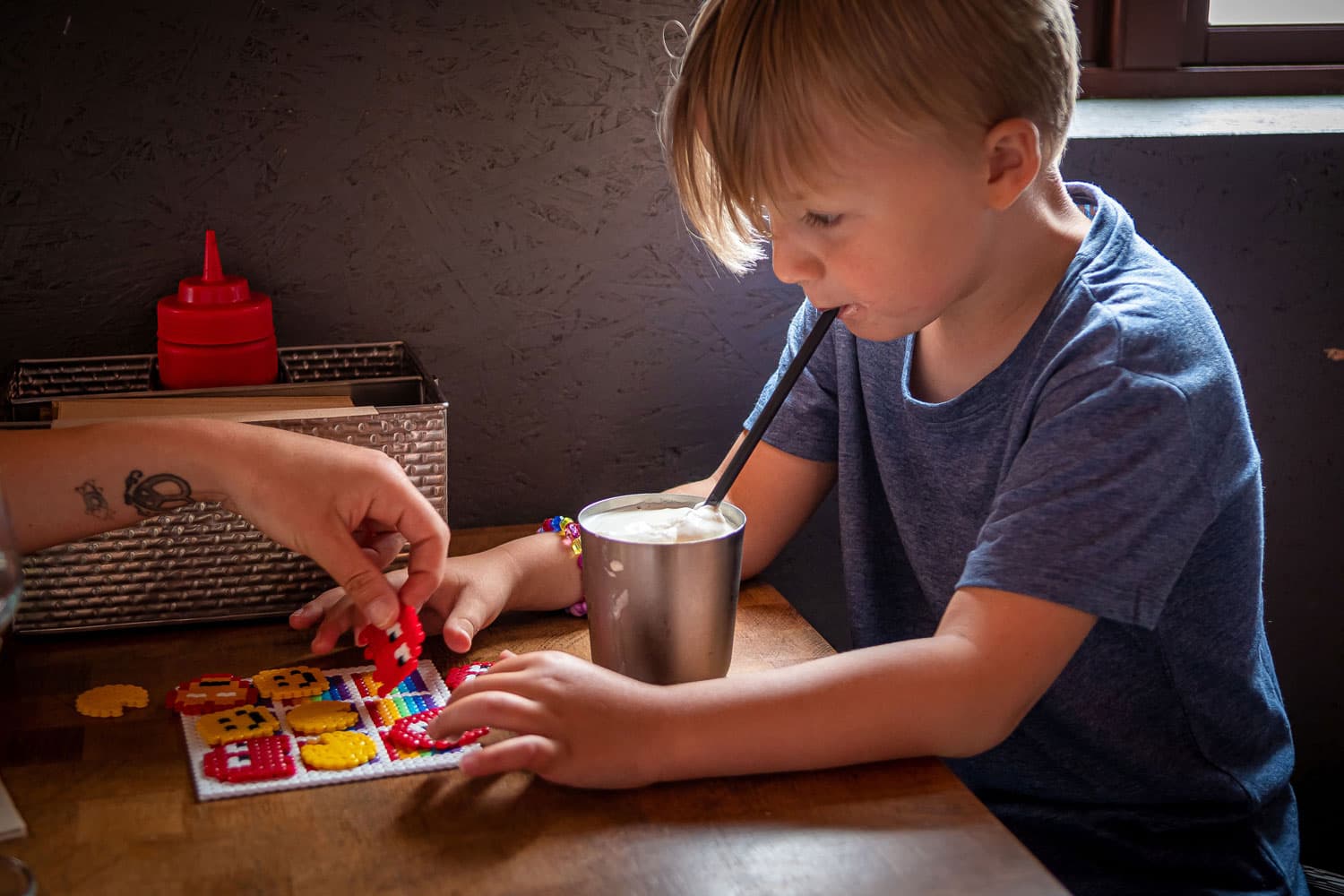 Restaurant, burger, people being served at the burger restaurant