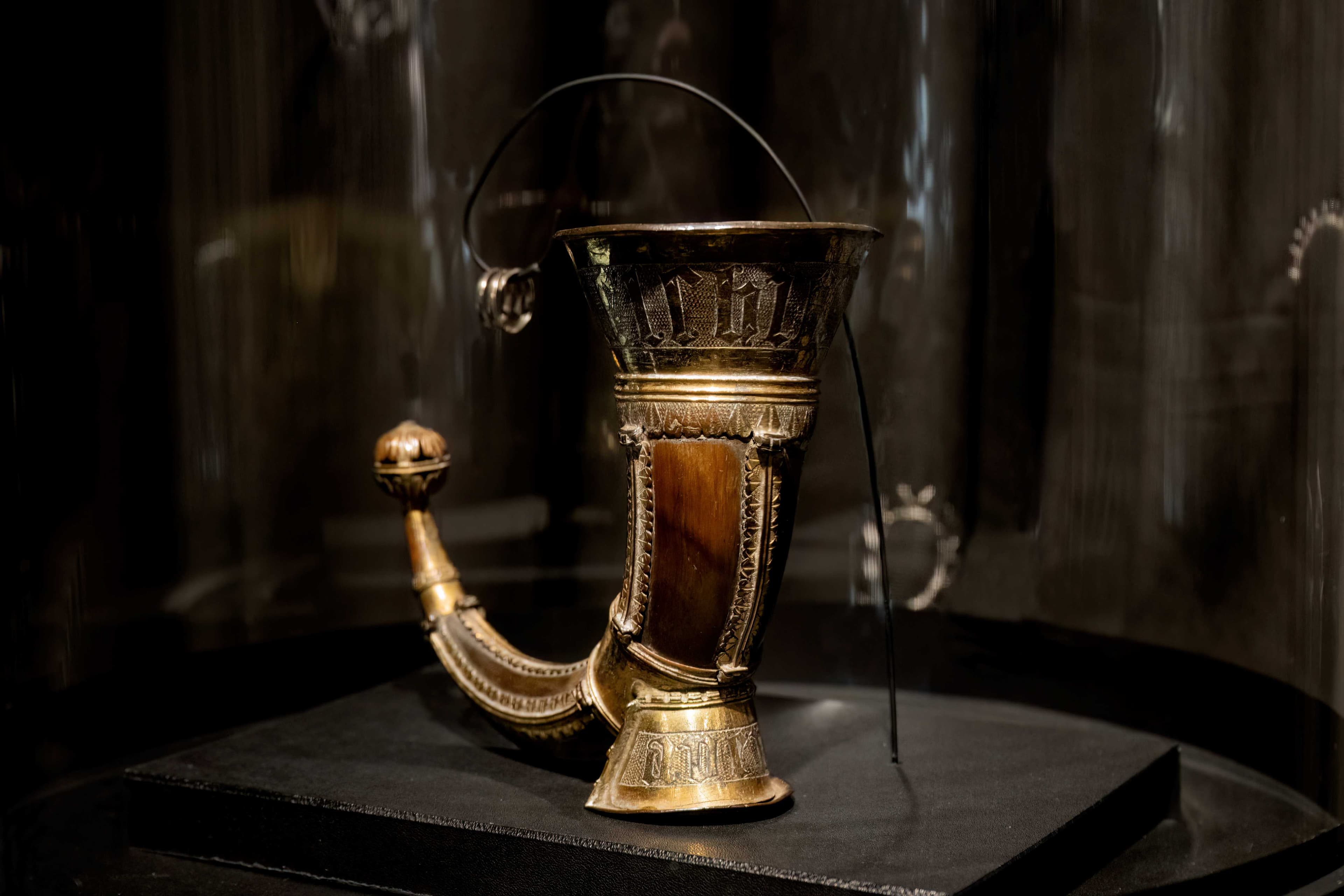 Exhibition of item from 1300-1400s at a museum