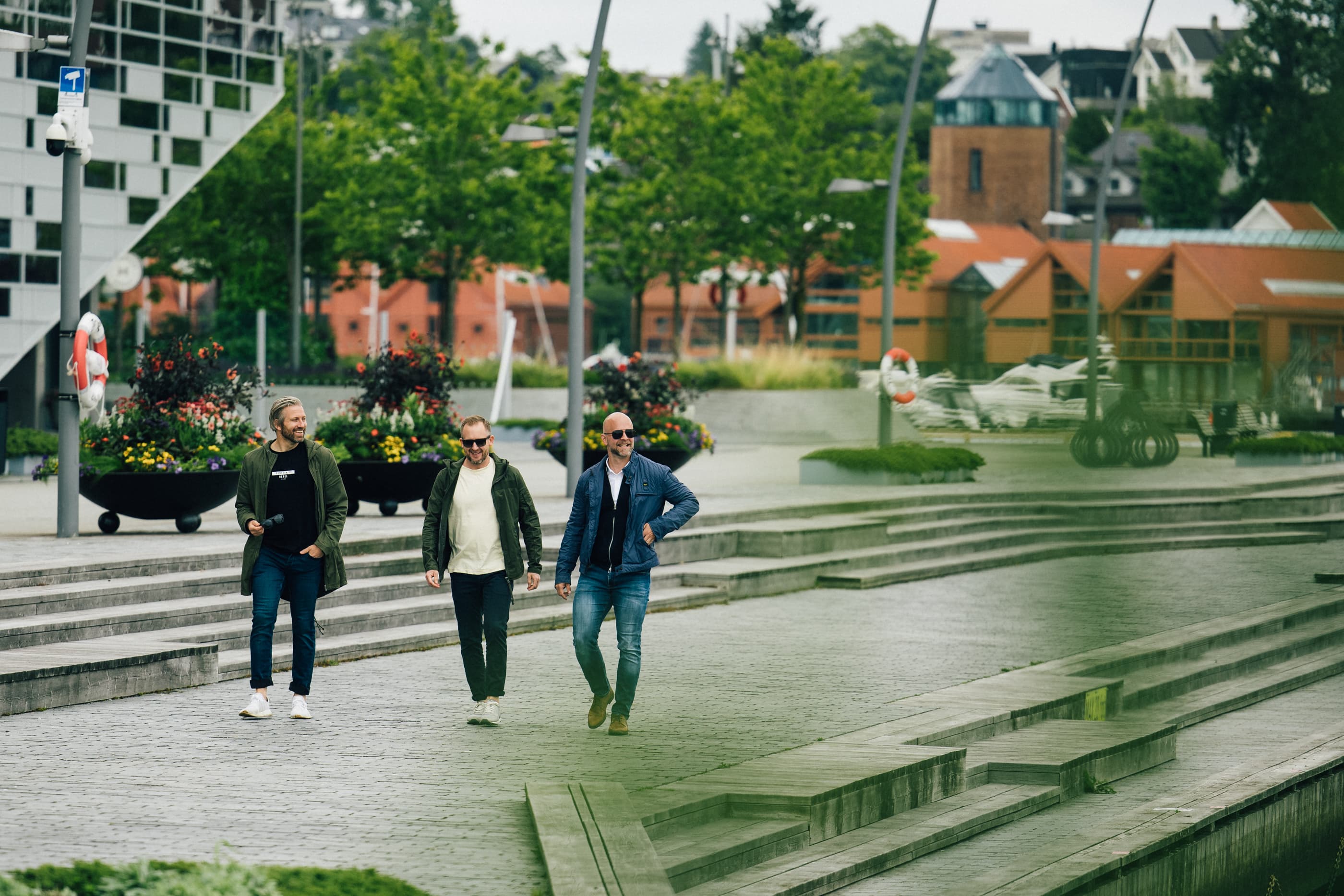 People walking in the streets of Sandnes or eating out