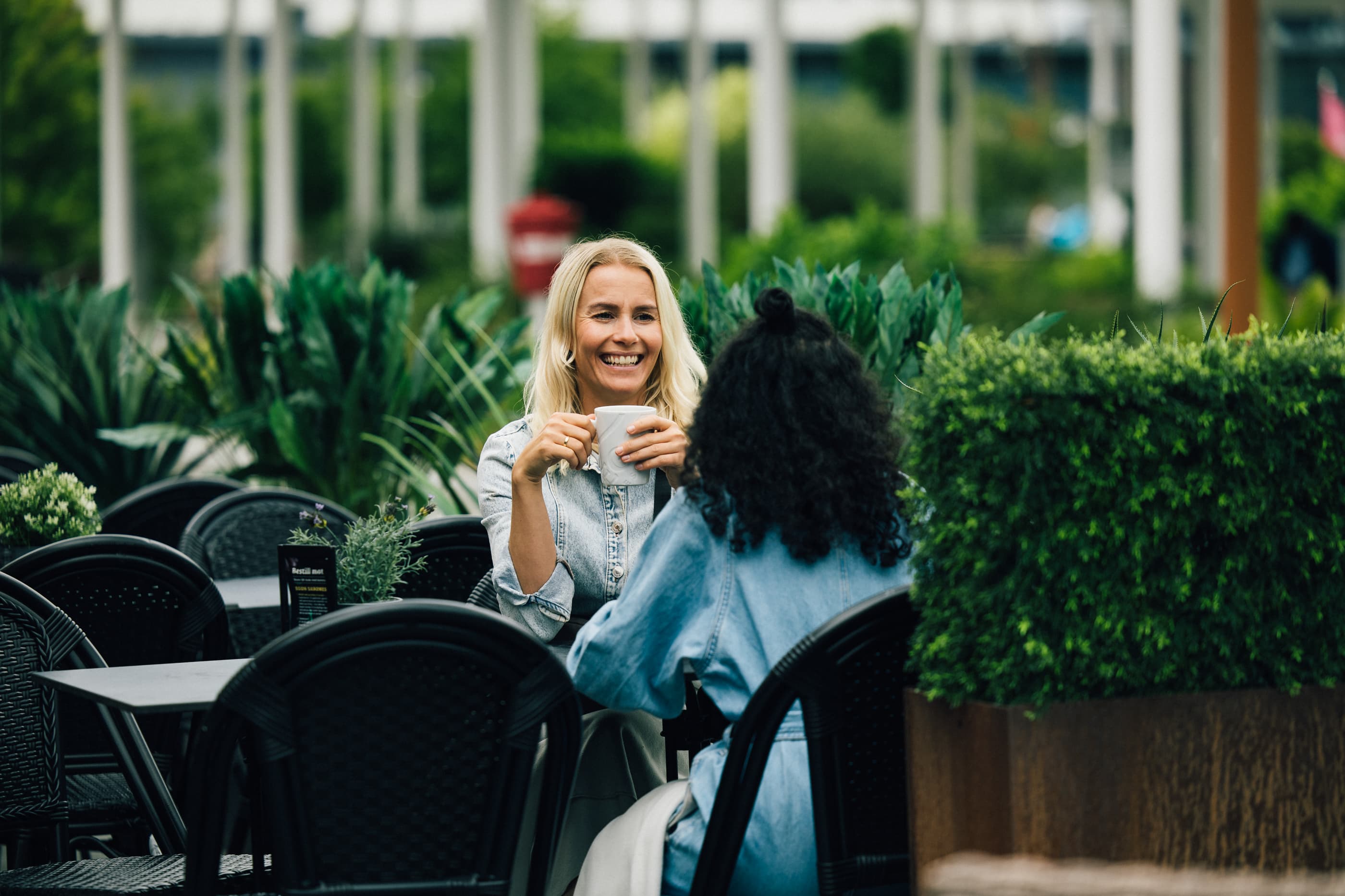 People walking in the streets of Sandnes or eating out
