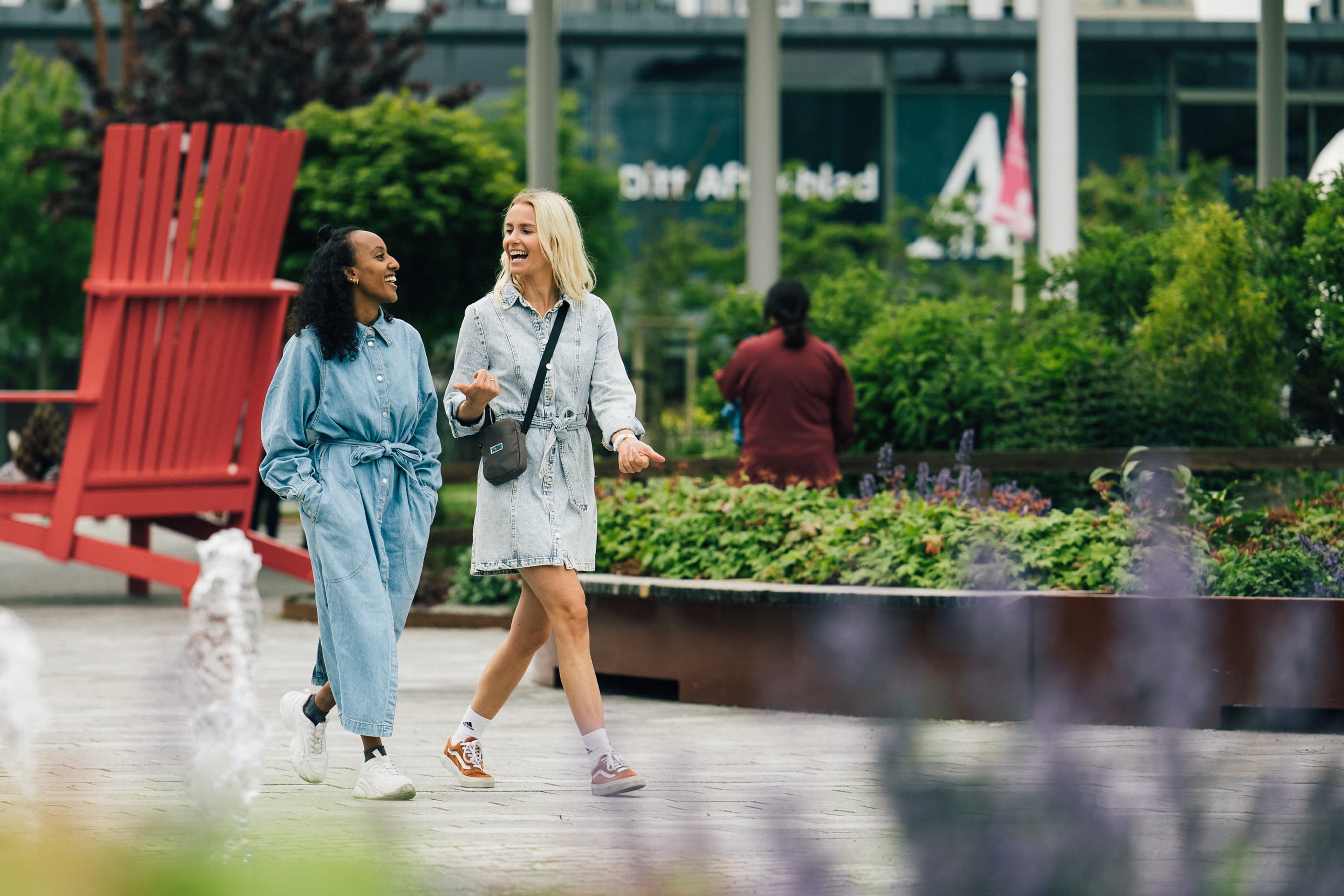 People walking in the streets of Sandnes or eating out