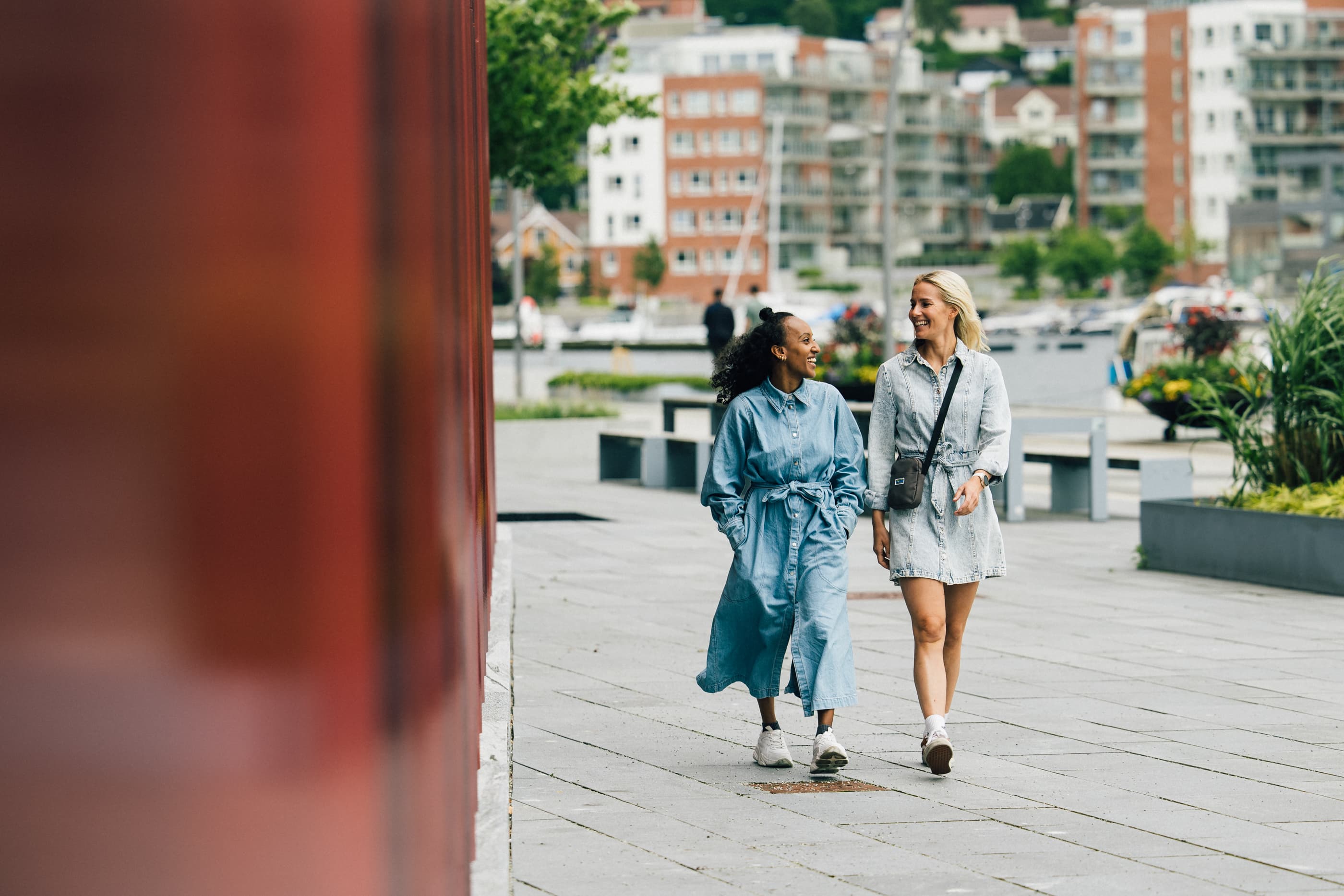 People walking in the streets of Sandnes or eating out