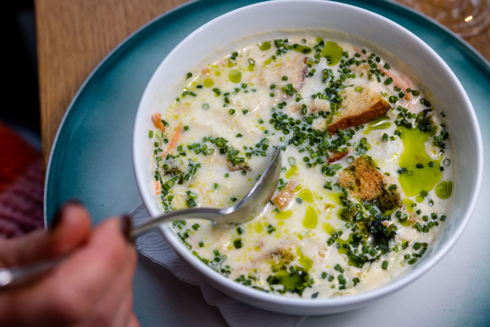 Man and woman dining at the restaurant Fish market in Stavanger