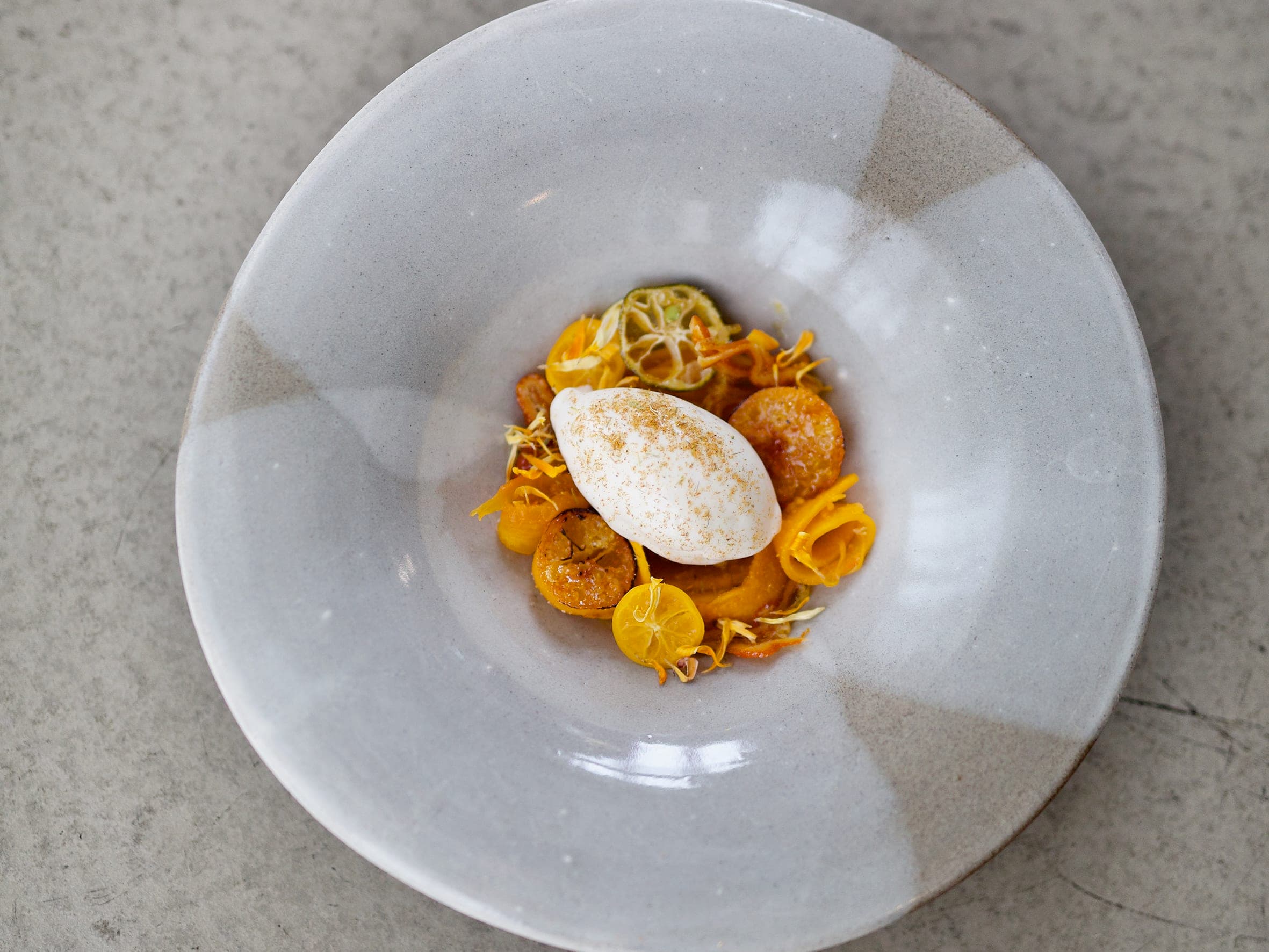 Food on a plate from Michelin restaurant K2 in Stavanger