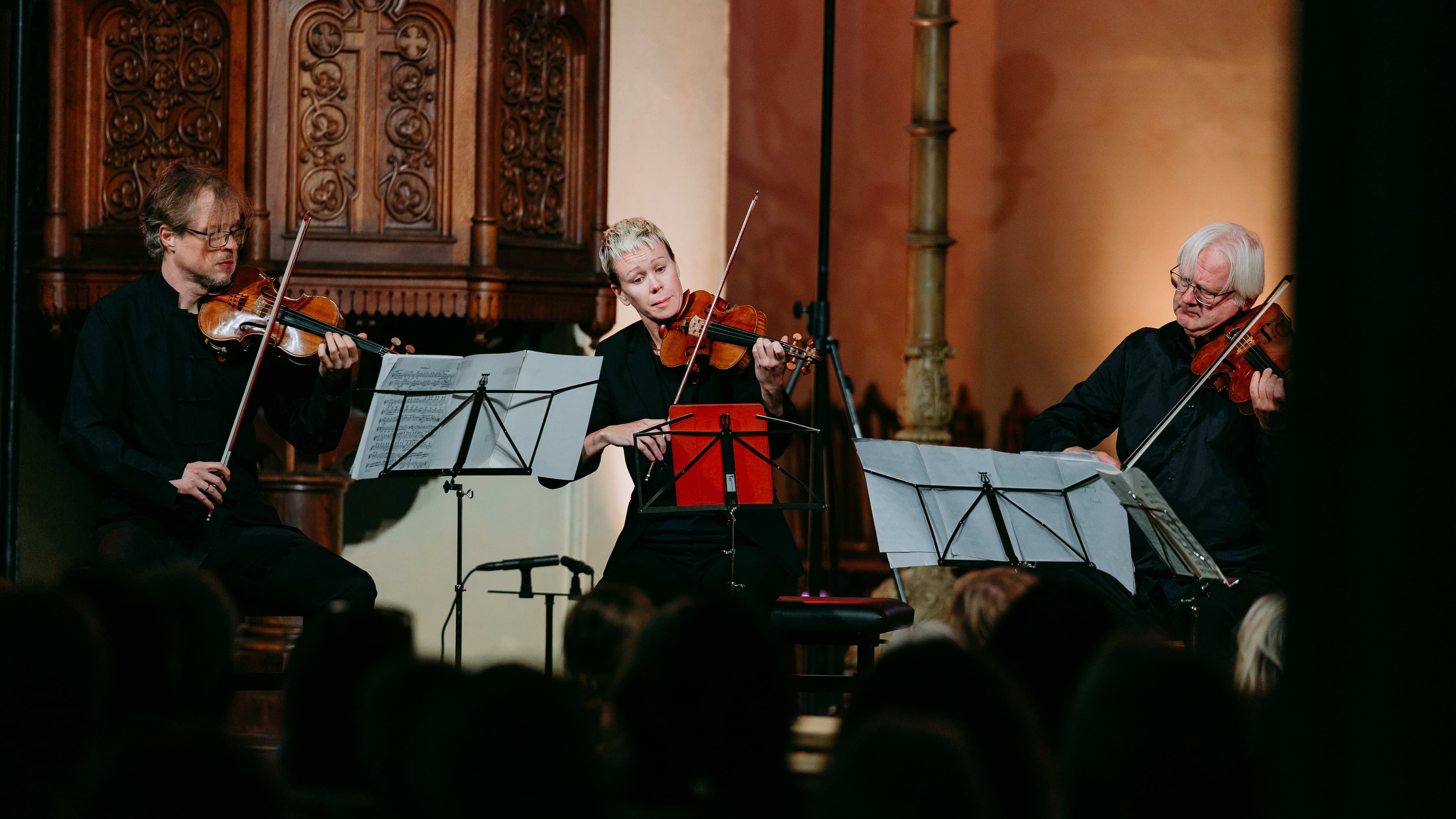 Three people playing classical music instruments at Kammermusikkfestivalen Stavanger