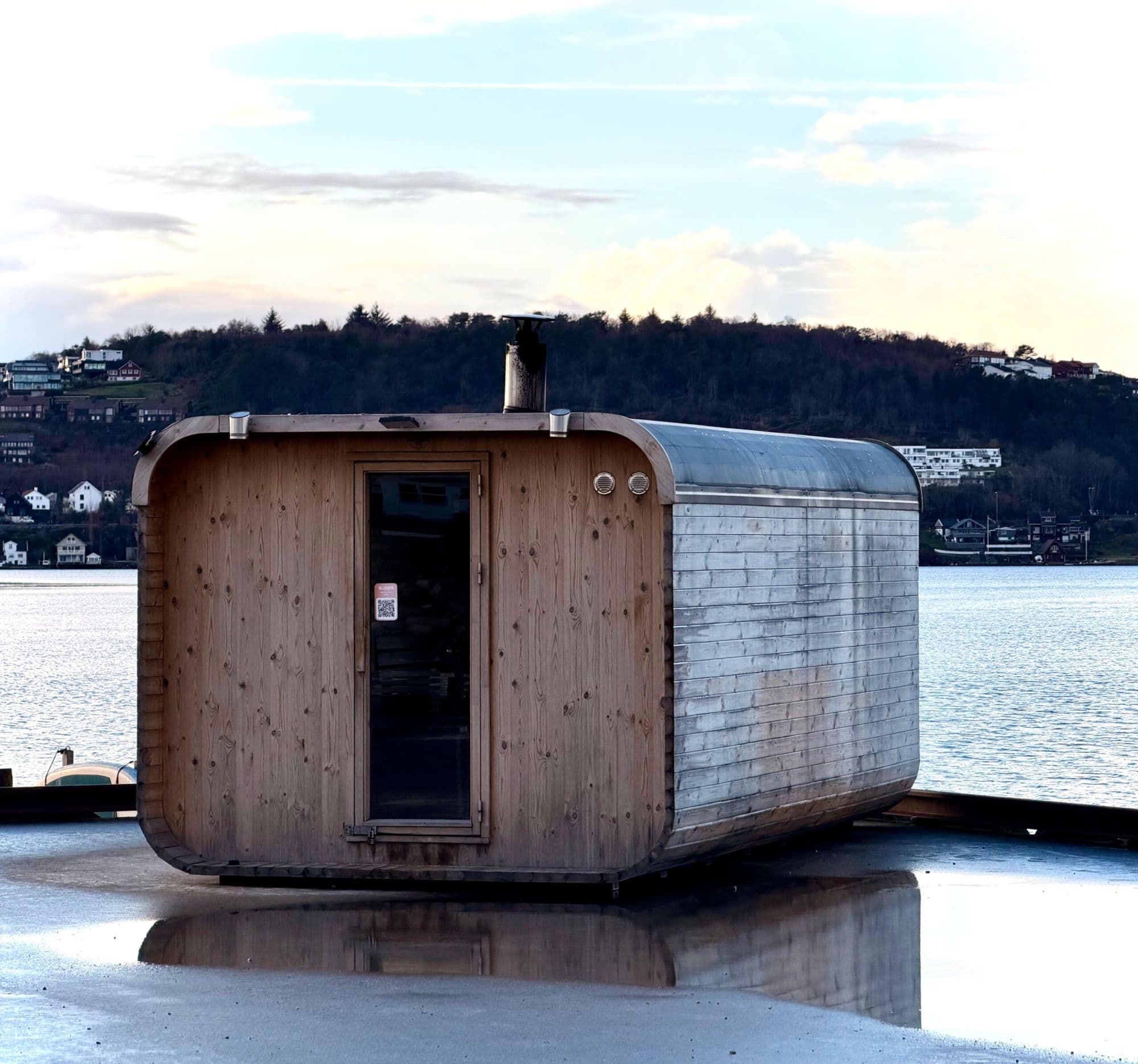 Sauna interiors and exteriors. views to ship yard