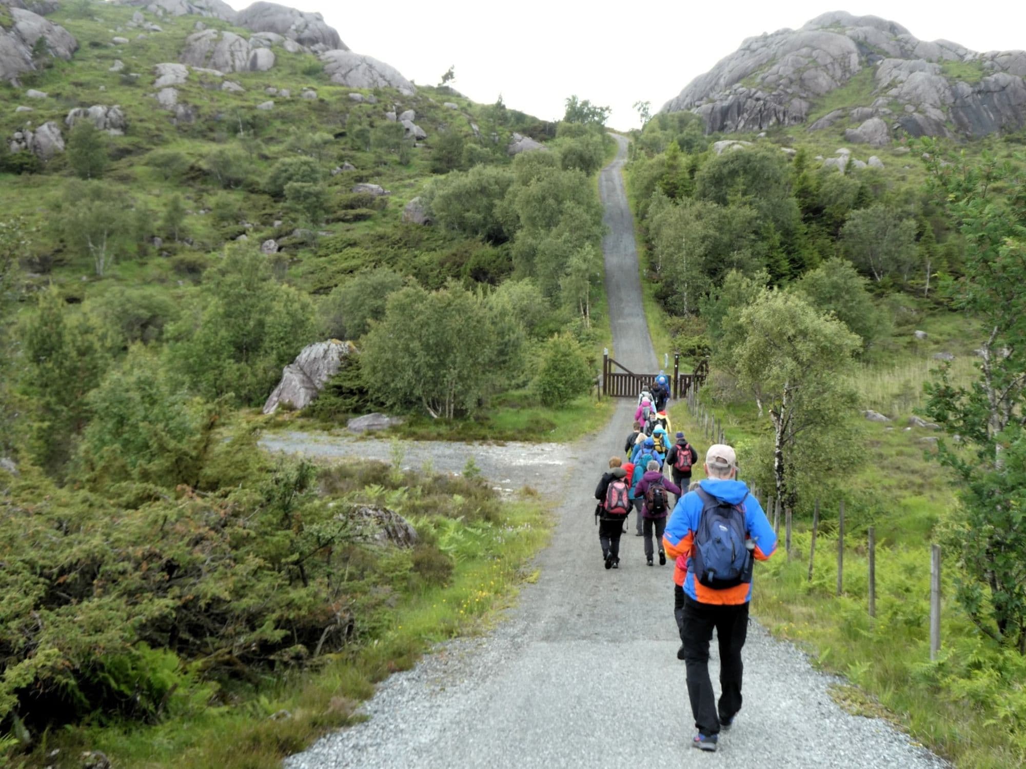 people hiking along pilgrimage route in south west of Norway