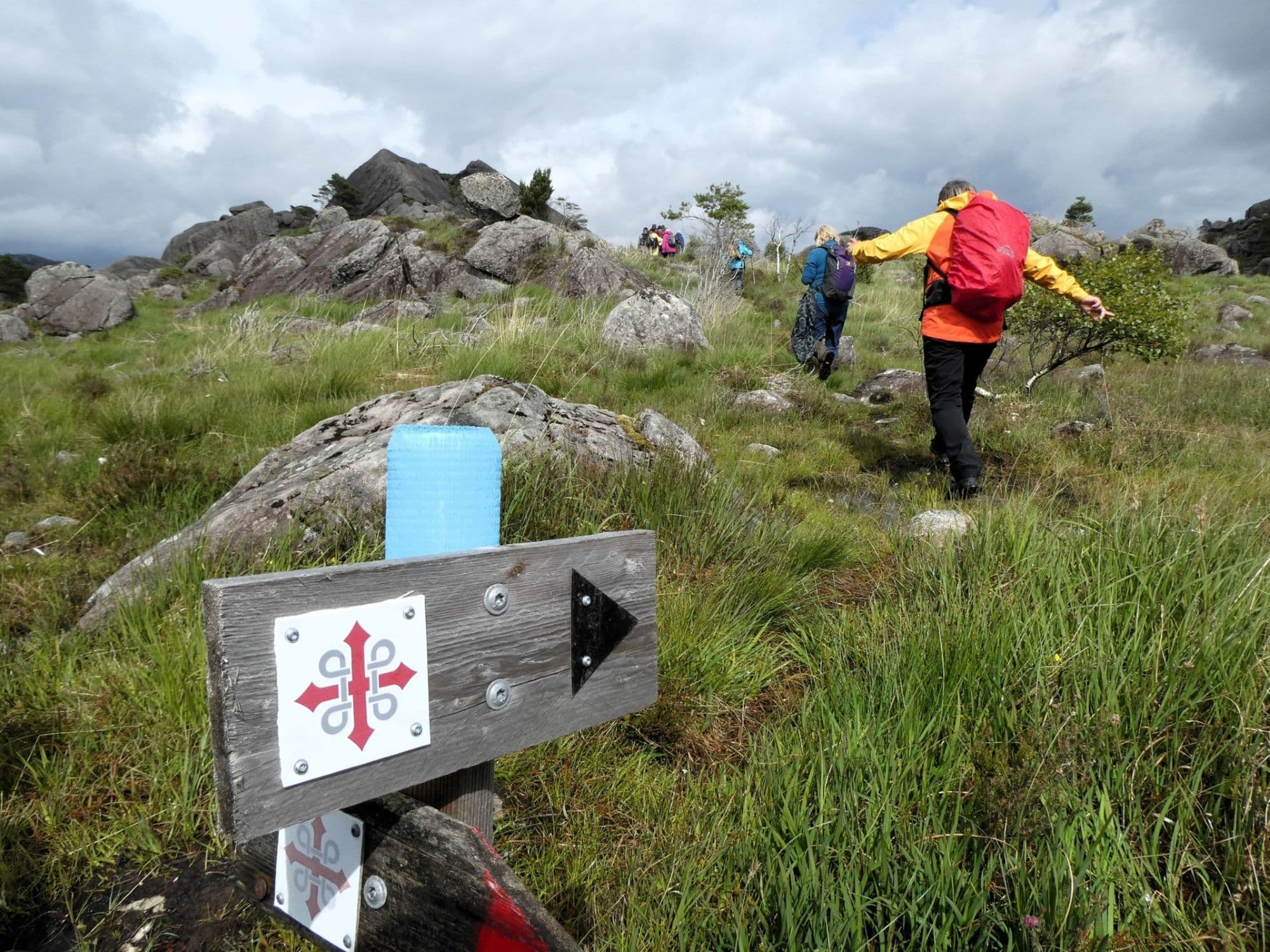 people hiking along pilgrimage route in south west of Norway