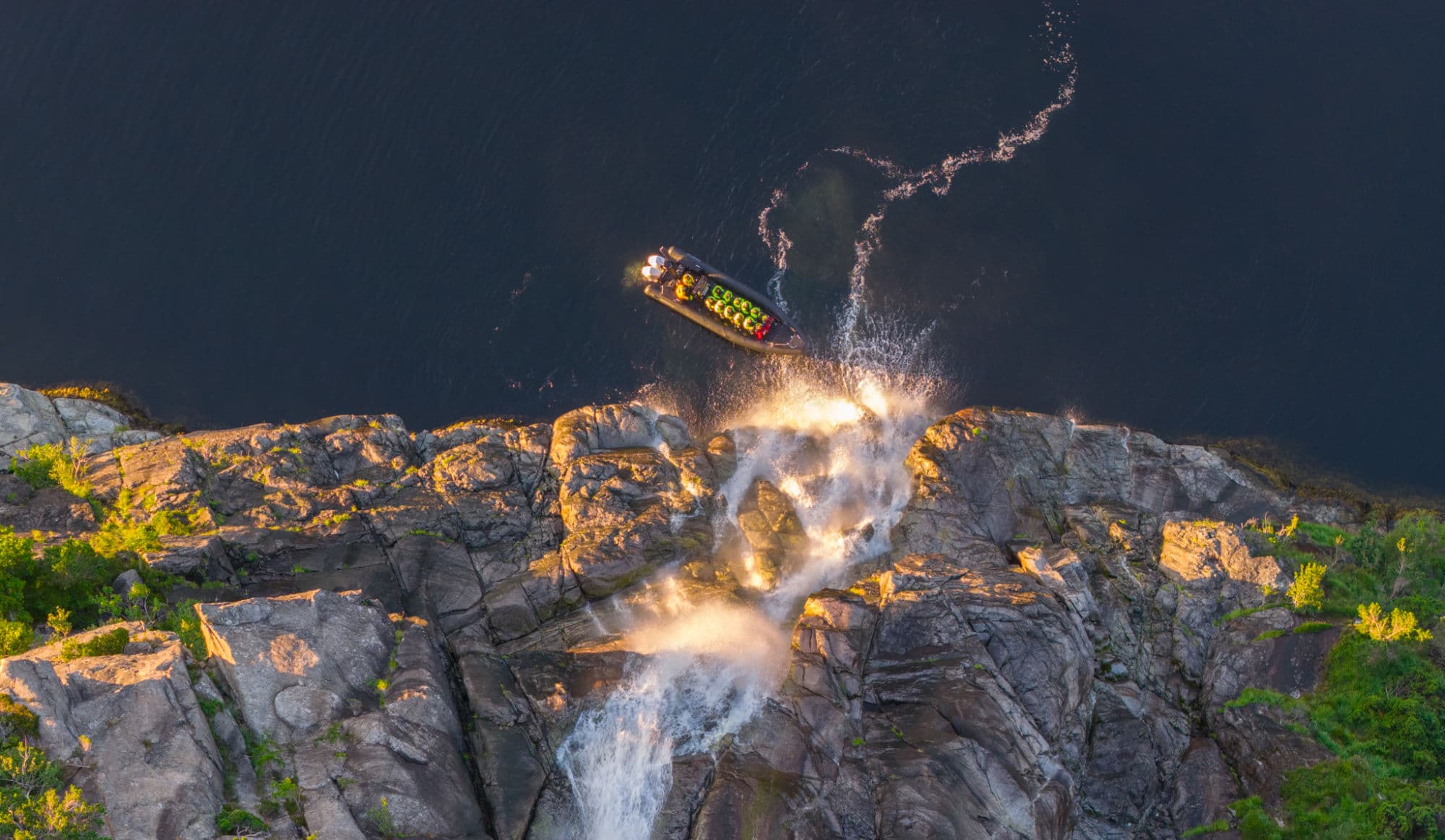 RIB boats on the fjord in spectacular fjord scenery