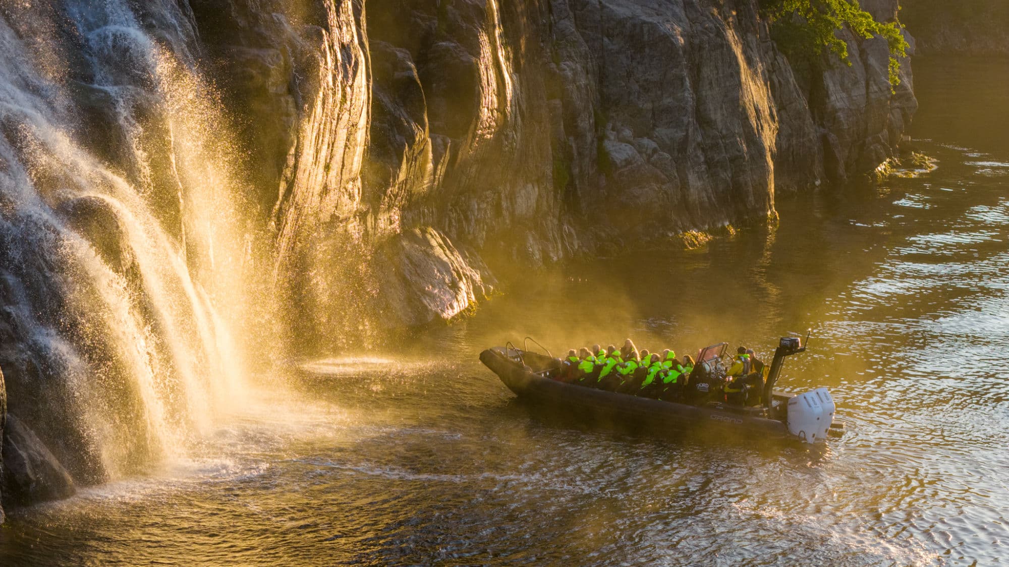 RIB boats on the fjord in spectacular fjord scenery
