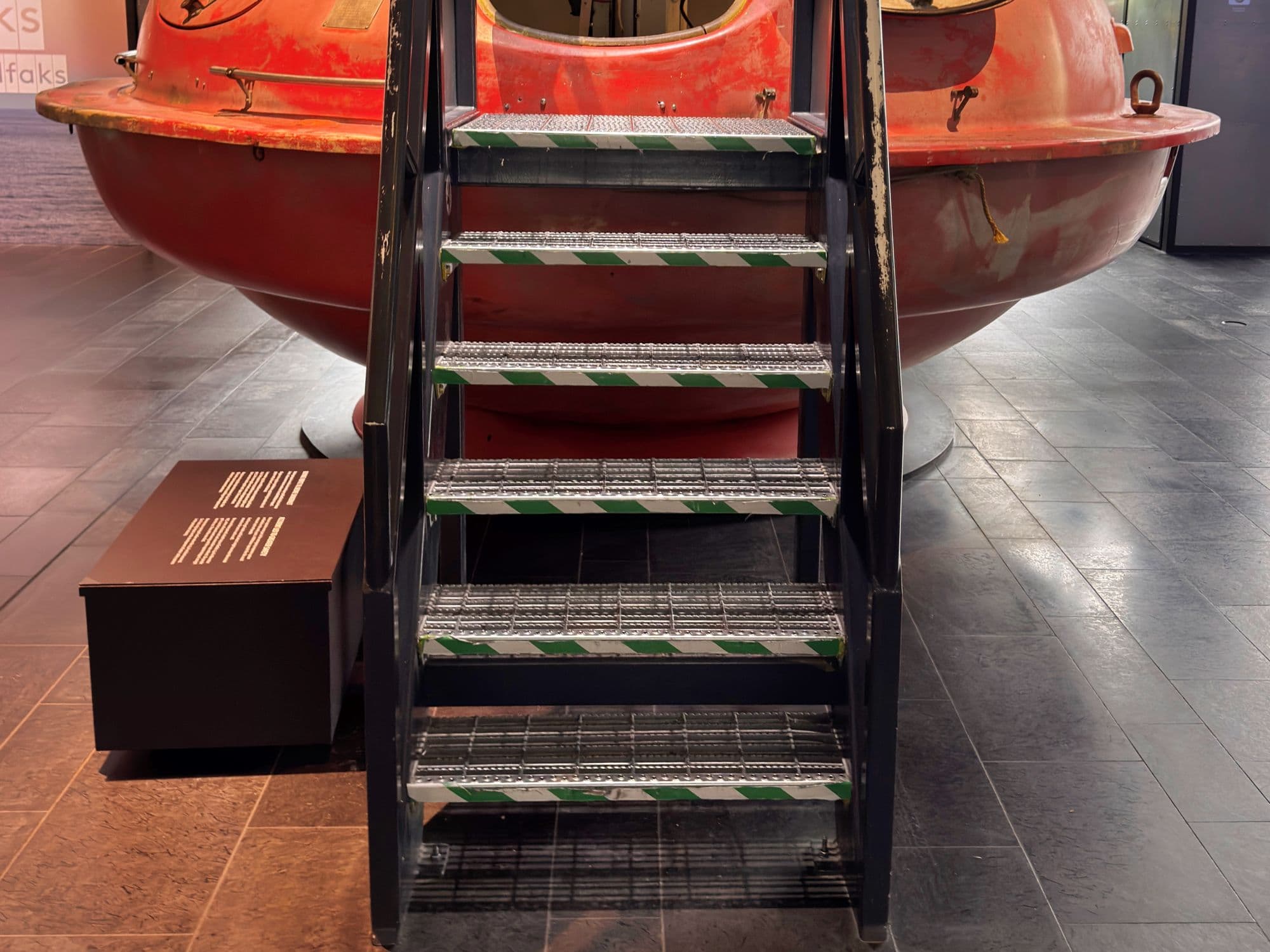 Stairs up to a diving pod at the Norwegian Petroleum museum